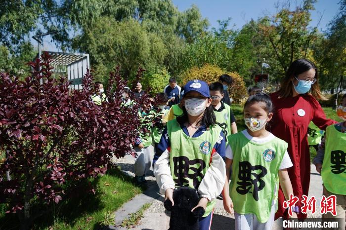 圖為小朋友在青海西寧湟水國(guó)家濕地公園內(nèi)認(rèn)識(shí)植物。　馬銘言 攝