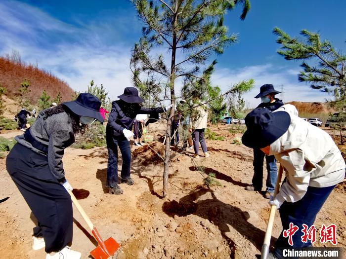 圖為西寧市城東區干部職工參加義務植樹。　張添福 攝